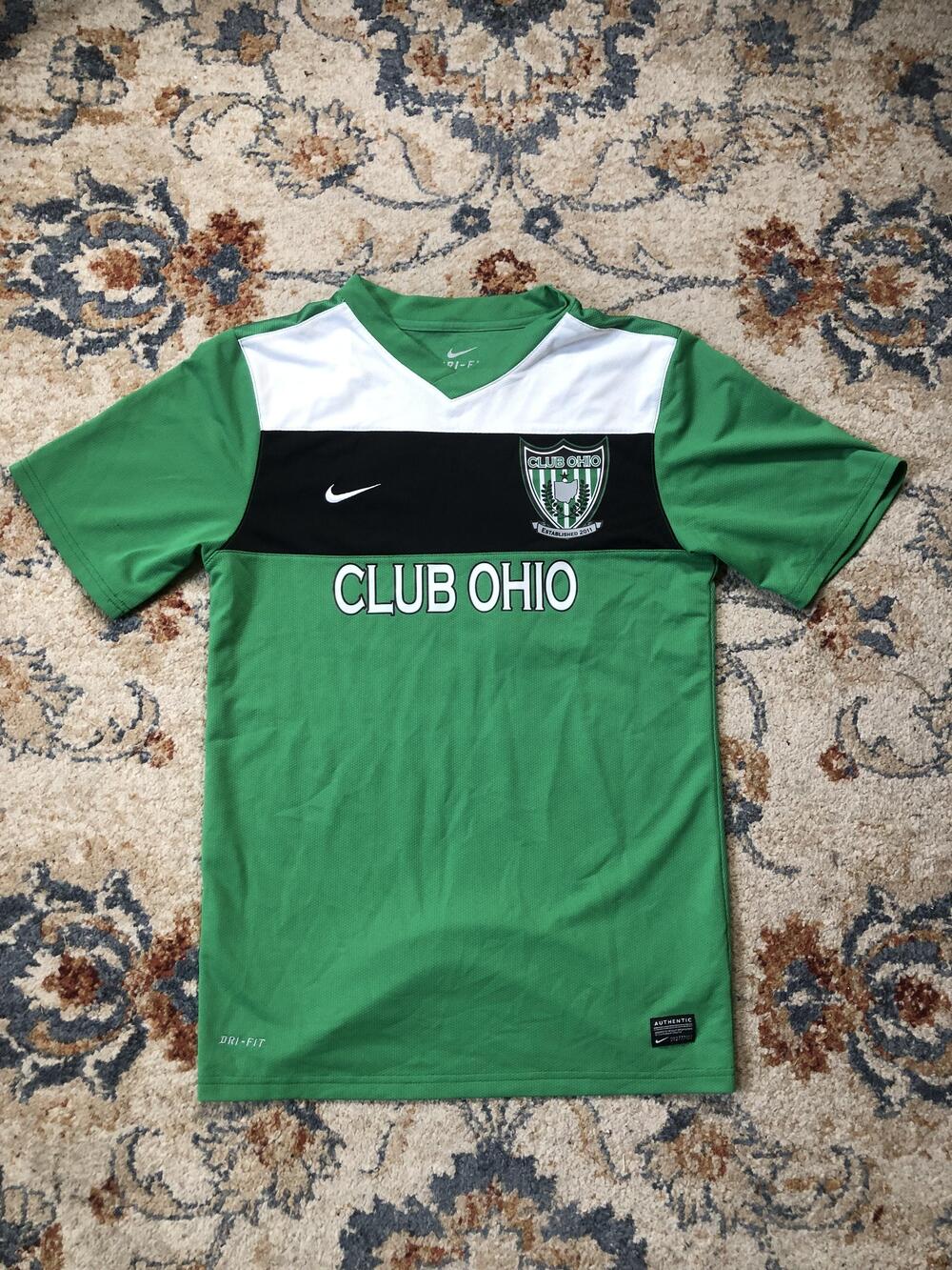 Club Ohio Soccer Shirt Mens Small Green Black White Nike Dri Fit Youth Jersey 26